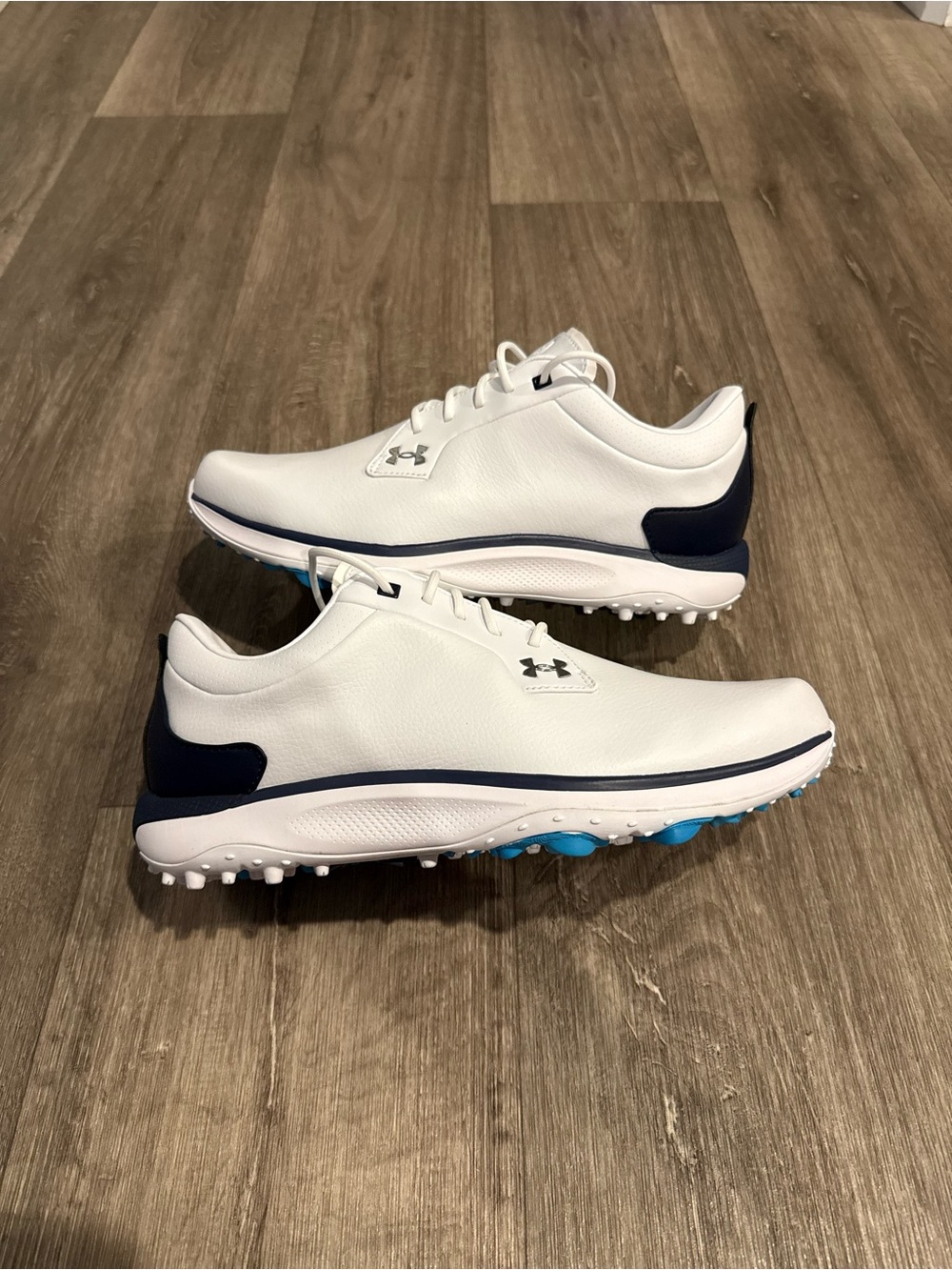 Under Armour Hovr White Golf Shoes with Navy and Light Blue Accents